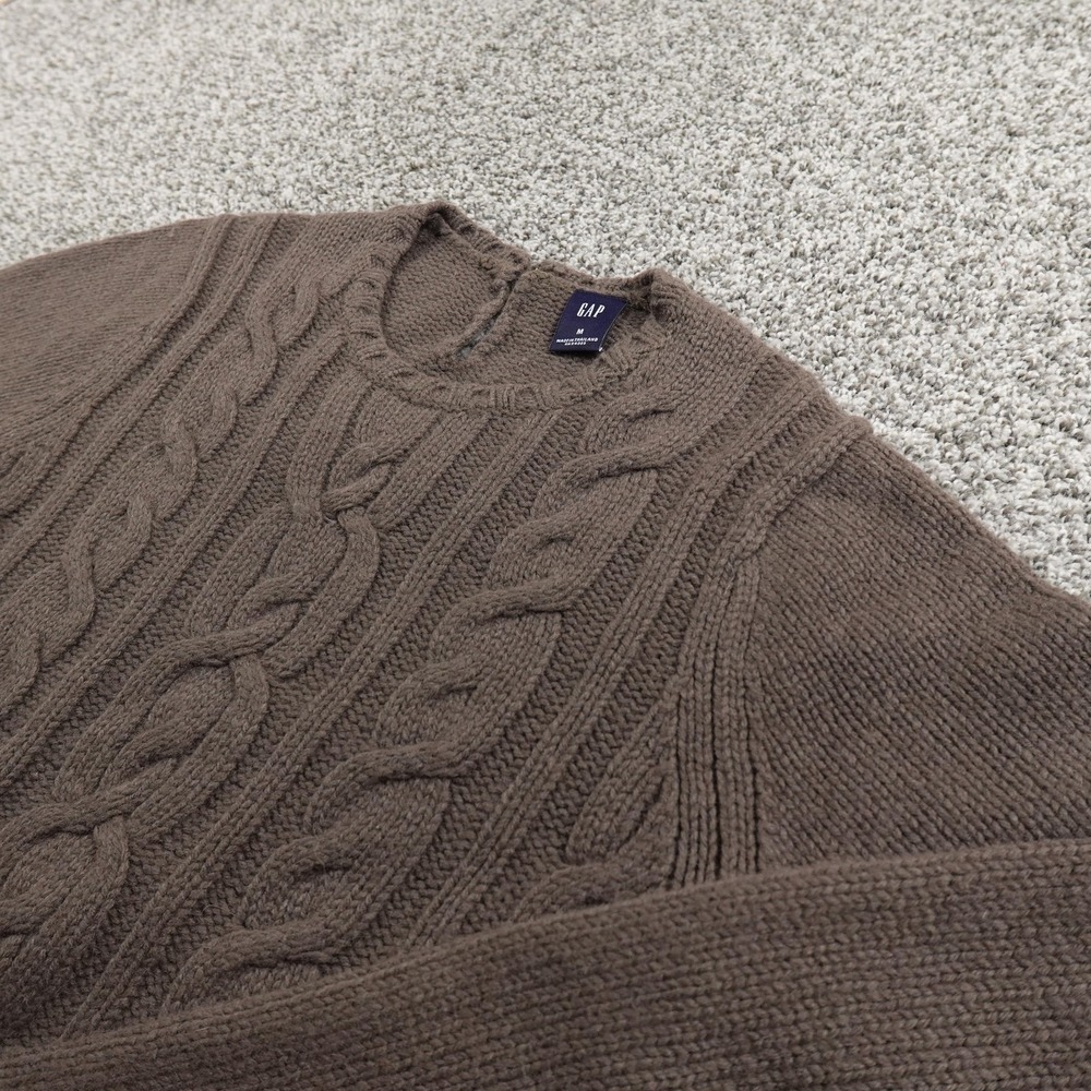 GAP Sweater Womens M Brown 3D Chunky Aran Cable Knit Pullover Crewneck Fisherman